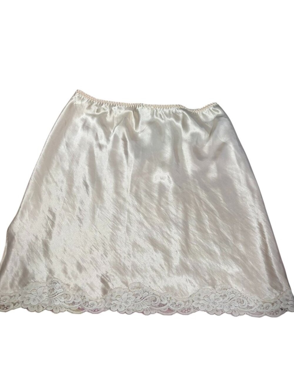 Vintage 90 Cinema Etoile Half Slip Skirt Large Champagne Elastic Lace Embroidery